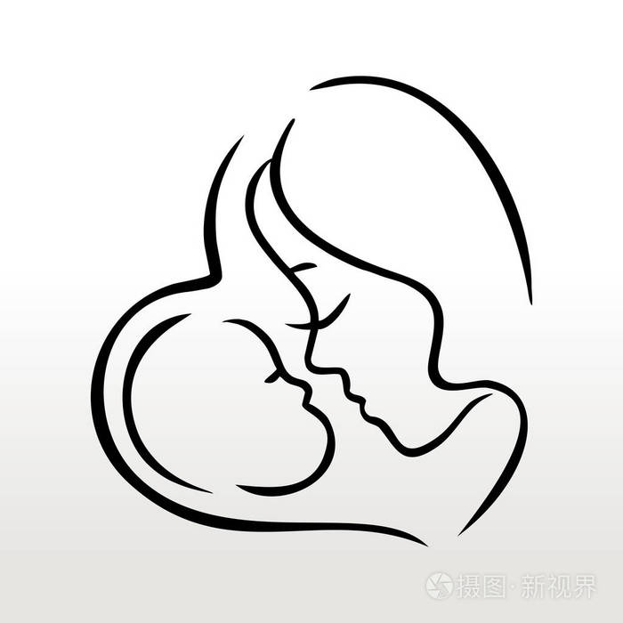 妈妈与孩子轮廓图案灰色的心插画-正版商用图片0phg6h-摄图新视界