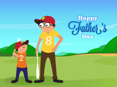 卡通, 父子两人都准备在自然背景下打棒球。