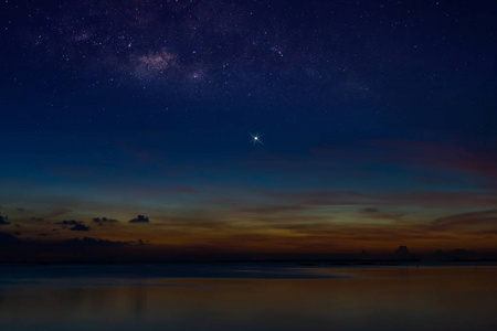 星空与星尘湖的黄昏天空照片