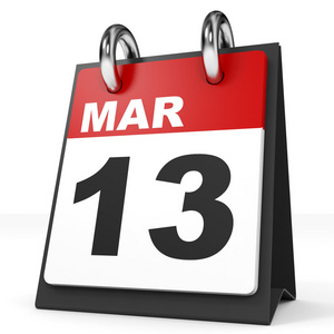 白色背景上的日历。3 月 13 日