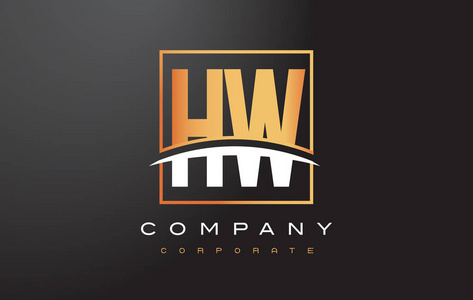 hw h w 金色字母标志设计与黄金广场和旋风照片