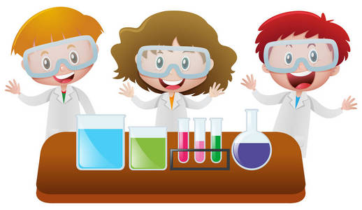 三个孩子在科学实验室照片