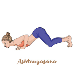 妇女的轮廓。八肢瑜伽体式 Ashtangasana