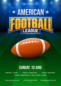 美国橄榄球联盟海报, 横幅或传单设计, 橄榄球场作为背景