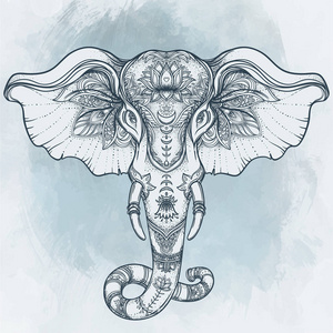 漂亮的手绘部落风格大象在曼荼罗.换照片