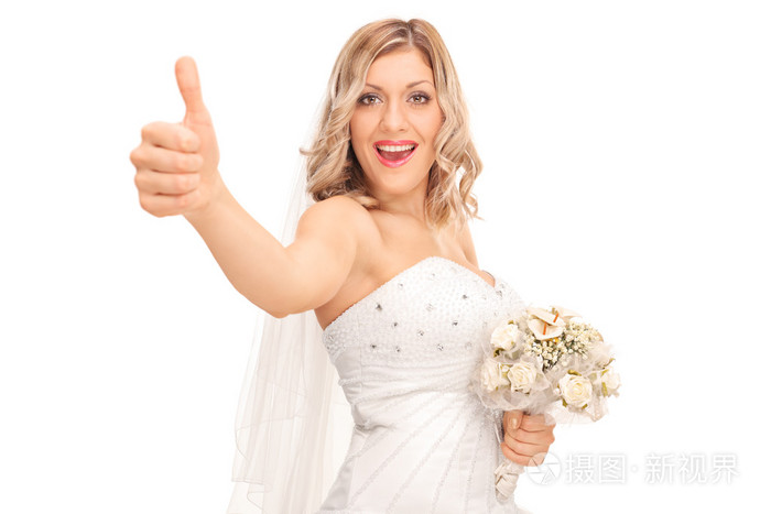 放弃一个拇指的快乐年轻的新娘