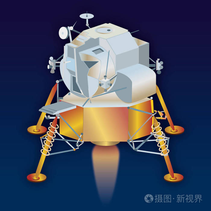 登月舱, 阿波罗11号, 1969 年, 登陆月球卫星插画-正版商用图片0pi98y