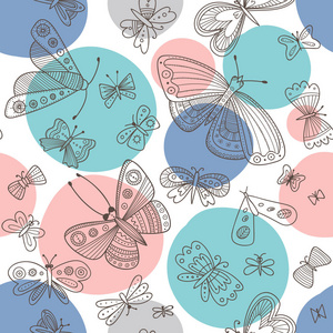 蝴蝶波西米亚风格的无缝图案与饰品。可印刷和用作包装纸墙纸纺织品布料等。