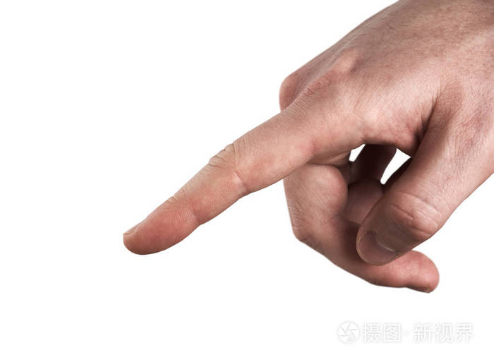 男性手指着你的食指在白色背景下被隔离