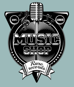 音乐商店徽章与话筒, 矢量例证照片