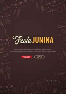 节日 Junina 背景与手绘涂鸦元素。巴西或拉美的节日。矢量插图