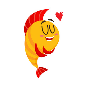 可爱 搞笑的金色 黄色鱼性格与人类的脸上显出爱