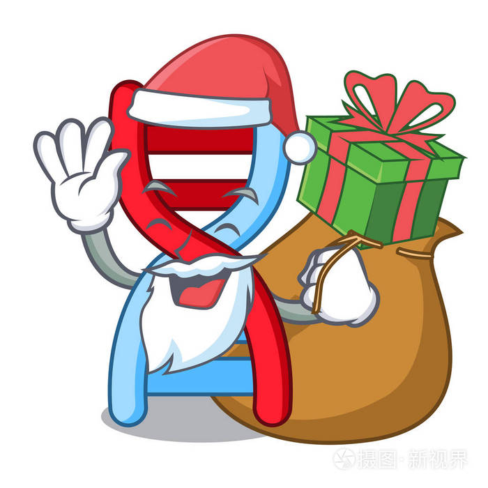 圣诞老人与礼物 dna 分子吉祥物卡通矢量插画