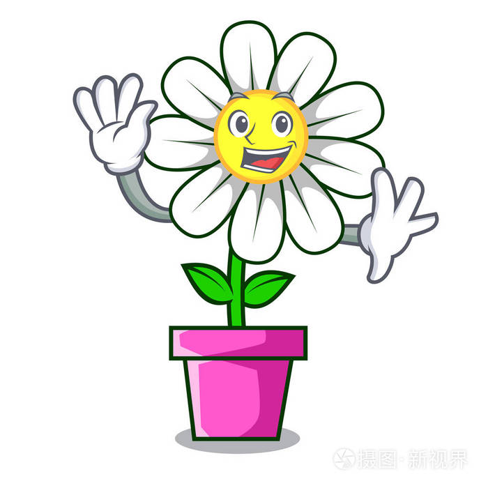 挥舞雏菊花字符卡通矢量插画
