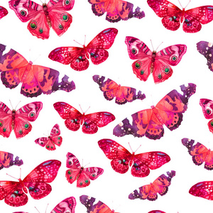 与图像的透明蝴蝶在白色背景上的粉红颜色的水彩模式