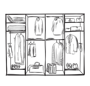 手绘制的衣柜素描照片