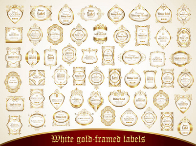 白色金框标签中的复古风格的大集合