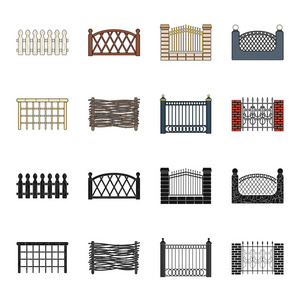 一个不同的围栏集合图标在黑色, 卡通风格矢量符号股票插画网站照片