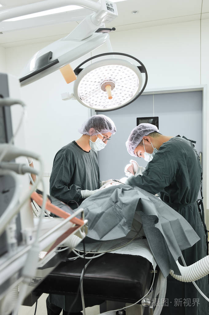 两名兽医外科医生在手术室里