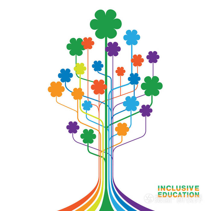 全纳教育不同的人平等的概念的标志彩虹色的花抽象树