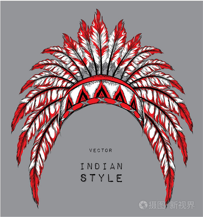 美国原住民印第安人彩色首席红色和黑色的蟑螂印度羽毛头饰的鹰