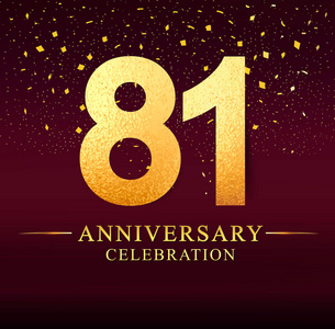 81年周年纪念庆祝标识。周年纪念标志与金黄在黑暗的粉红色背景, 媒介设计为邀请卡片, 贺卡