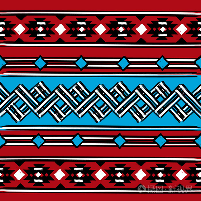 无缝的民族风格图案曲折线和点