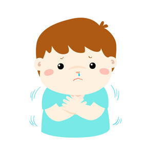 太阳能,生物柴油生产小女孩用冷的发抖矢量卡通小男孩与冷的发抖卡通