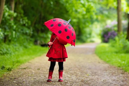 走在雨中的小女孩照片
