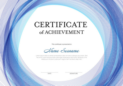 现代成就证书模板与位置为您的内容和线背景蓝色版本