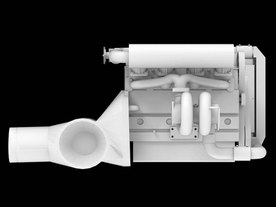 现代涡轮汽车发动机被隔离在黑色背景。3d 渲染