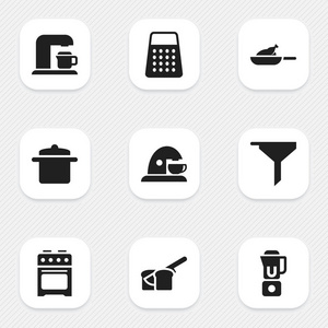 9 可编辑烹饪图标的设置。包括符号等炊具，过滤，手搅拌机。可用于 Web 移动 Ui 和数据图表设计