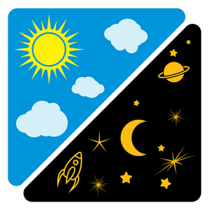 白天和黑夜太阳和月亮的矢量图照片