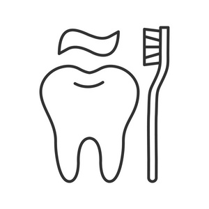 正确刷牙线图标。细线插图。用牙刷刷牙。轮廓符号。矢量隔离轮廓图