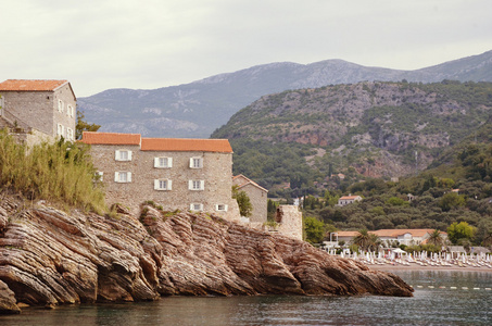 著名岛的圣 Stephen 在亚得里亚海附近布德瓦。黑山