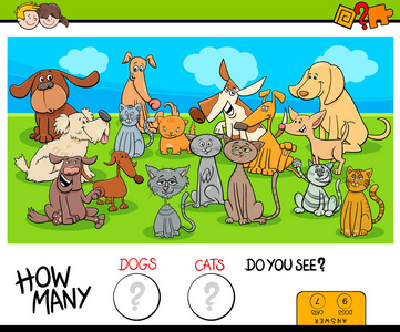 儿童猫狗教育计数游戏卡通插图宠物动物滑稽人物组