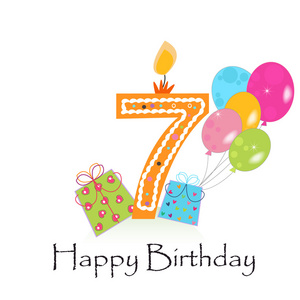 七岁生日快乐的七岁生日时卡矢量照片