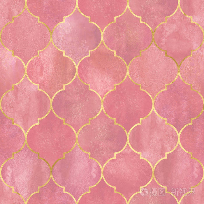 老式装饰摩洛哥无缝图案与金色轮廓.