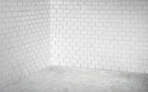 空角白色现代砖墙和灰色混凝土地板透视室, 现代风格的房间, 模拟显示的产品, 商务演示文稿