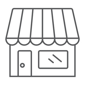 商店细线图标, 业务和市场, 商店符号矢量图形, 在白色背景上的线性模式, eps 10