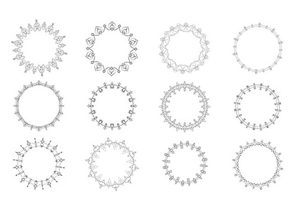 一套圆形装饰框架。矢量插图