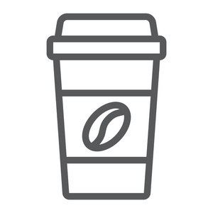 一次性咖啡杯线图标, 咖啡和咖啡馆, 纸杯符号矢量图形, 一个线性模式在白色背景, eps 10