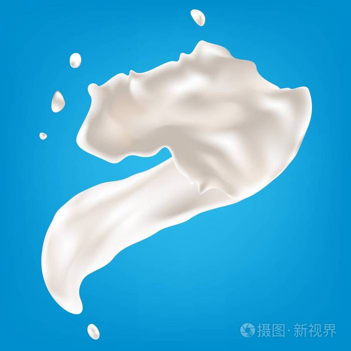 蓝色背景下的牛奶飞溅