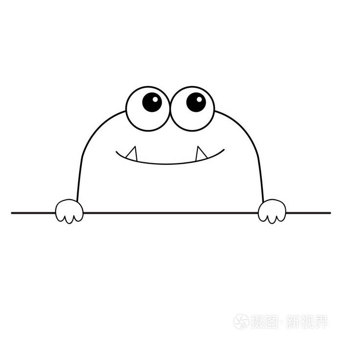 怪物可怕的脸头图标手爪保持桌子线眼睛方牙可爱的卡通嘘幽灵人物轮廓