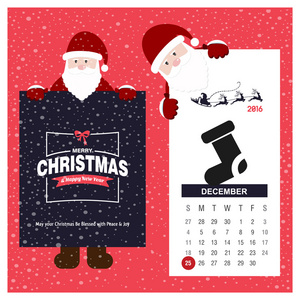 圣诞贺卡和日历与圣诞老人