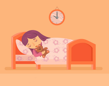 睡觉的宝贝女儿.矢量平面插画照片