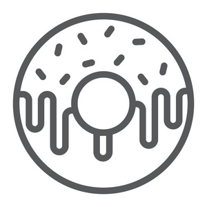 在符号模式甜甜圈线图标, 甜可口, 甜点符号矢量图形, 在白色背景上的