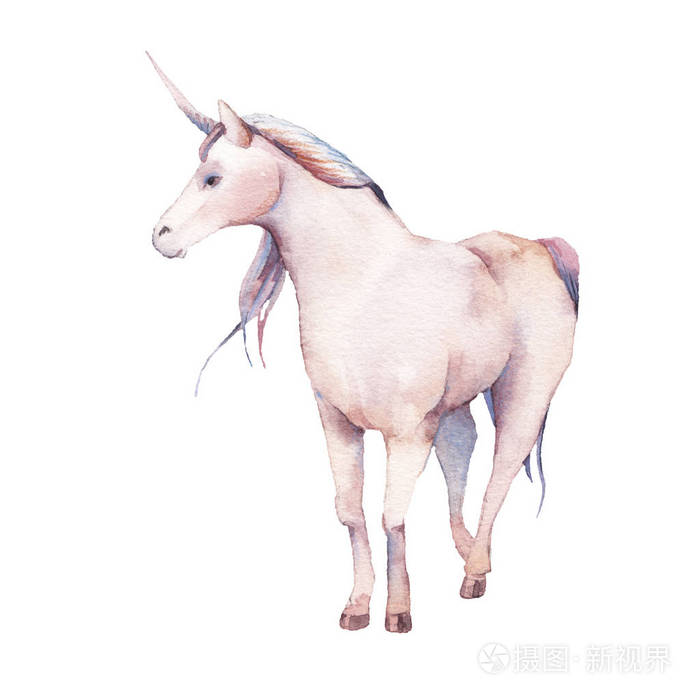 水彩麒麟插图 手绘童话动物被隔离在白色背景 卡通婴儿艺术照片 正版商用图片0pkmj3 摄图新视界