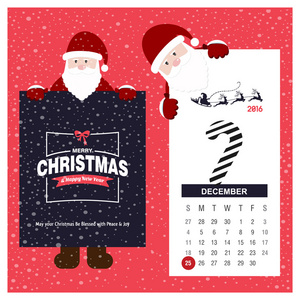 圣诞贺卡和日历与圣诞老人