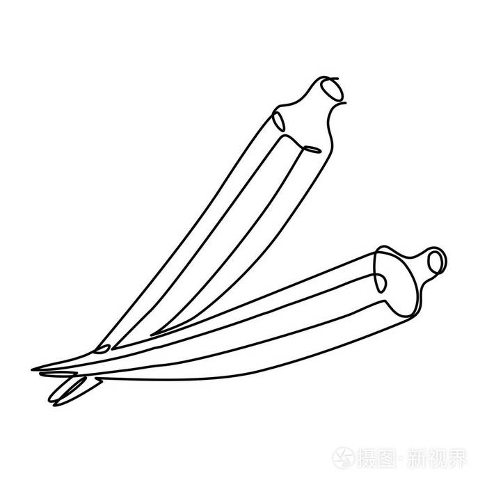 黄秋葵女士手指一条线画连续一条线画黑白矢量图徽标卡片横幅海报传单